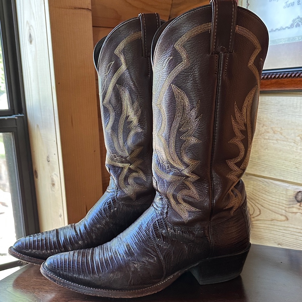 Justin Boots Dark Brown Lizard Western Cowboy Boots